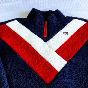tommy hilfiger chevron half zip sherpa sweatshirt